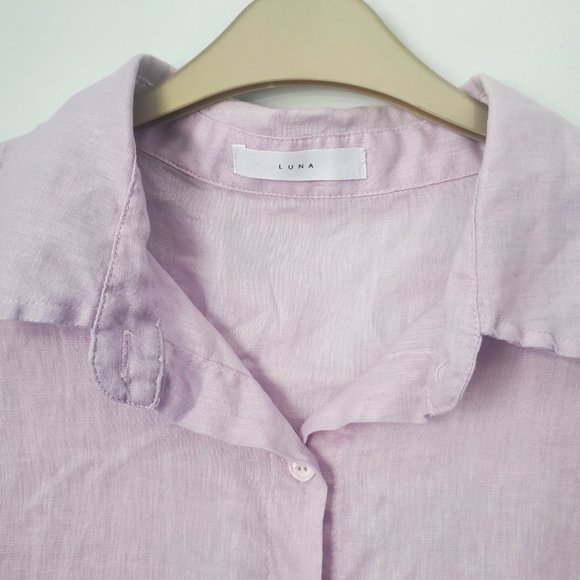Lilac Oversized Linen Button Down Shirt Women's Size 3XL All Linen 100% Comfy - Picture 2 of 8